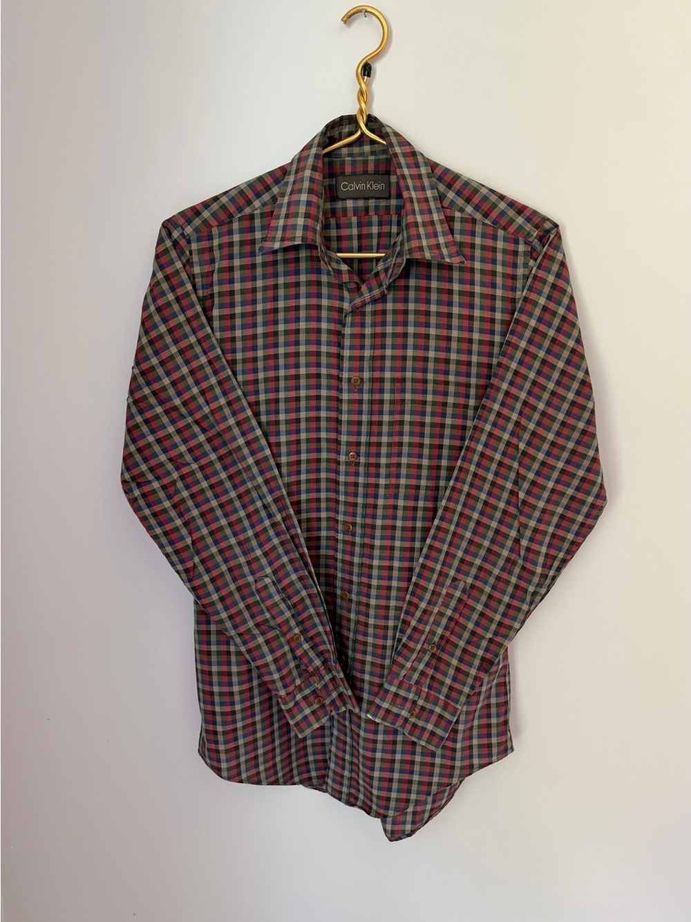 Calvin Klein Men's Multicolor Plaid Cotton Long Sleeve Spread Collar Shirt S